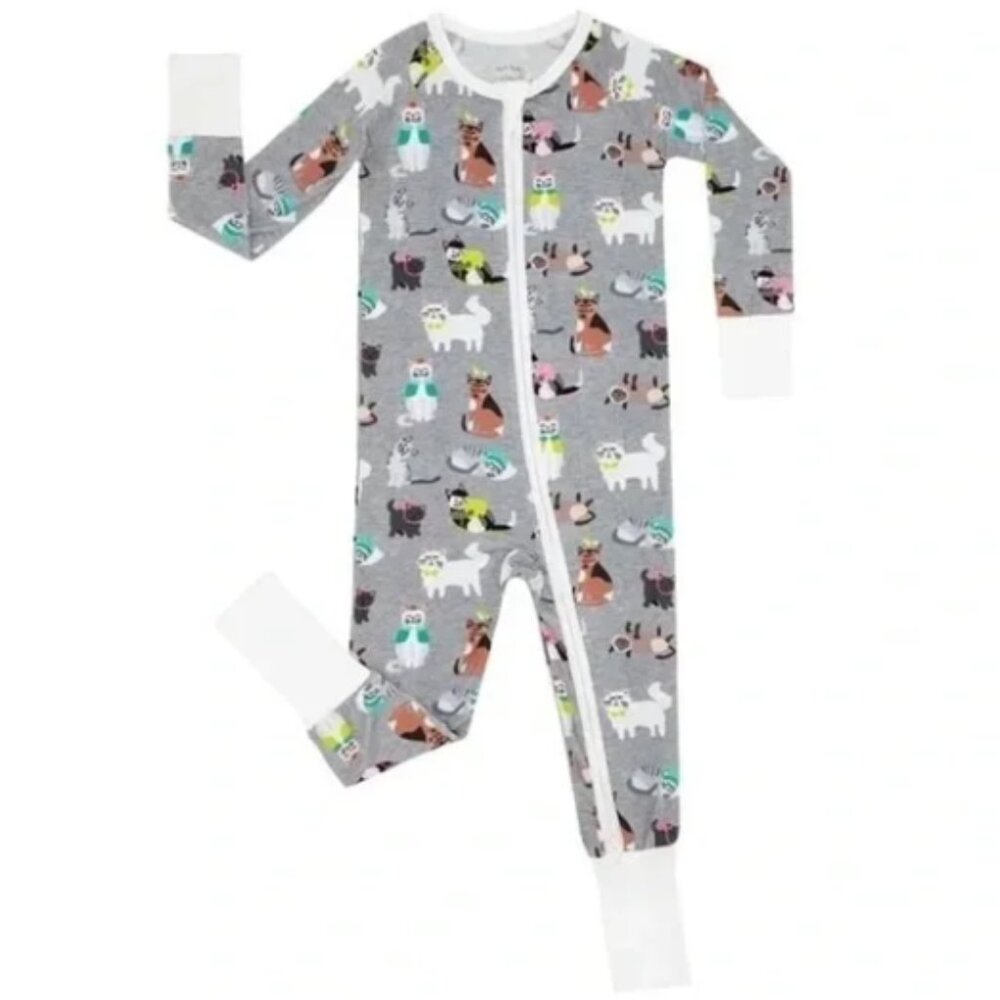 Little Sleepies Gray Cat Print Footie. Size 12-18 months - Picture 2 of 6